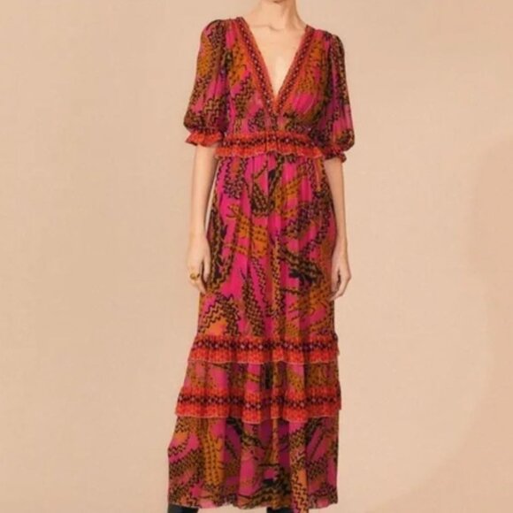 NWT Farm Rio Croco Pink Short Sleeve Maxi Dress Sz XS - Picture 2 of 16